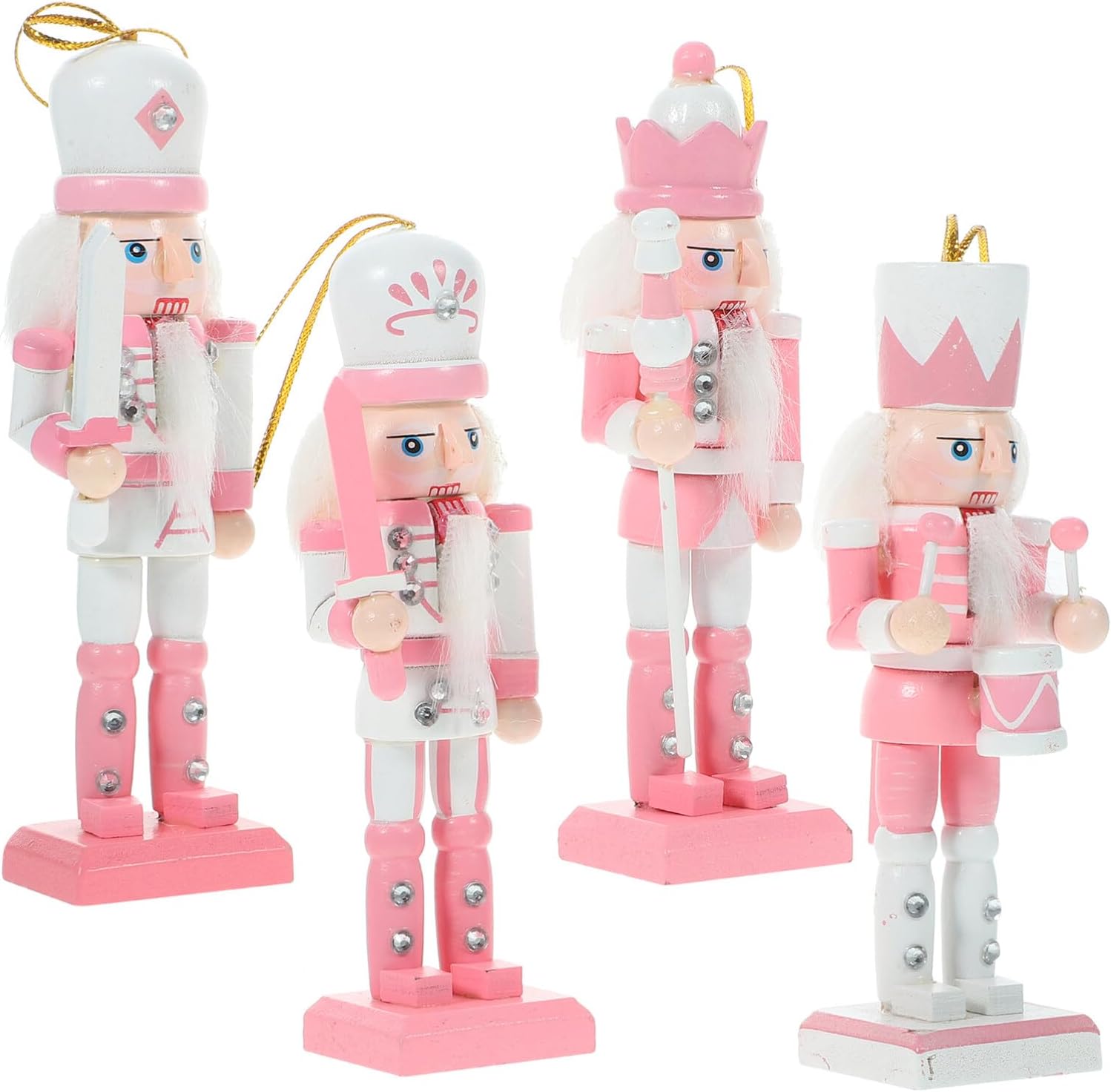 Nutcrackers - IMIKEYA Pink Christmas Nutcracker Figure: 4PCS Wooden Nutcracker Soldier Hanging Christmas Nutcracker Ornament Nutcracker Christmas Decoration Nutcracker Ornament Christmas Tree Party Decor