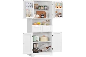 TEENFON Kitchen Pantry Cabinet with Adjustable Shelf, Tall Storage Cabinet with 2 Drawers & 4 Door Shelves, Food Pantry Cabinets, for Kitchen, Dining Room, Living Room, White