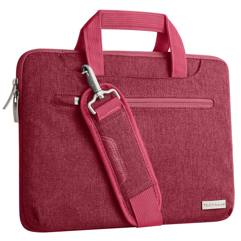 TECHGEAR Case for 11" - 12.3" Laptops, Portable Multi-functional Laptop Case with Adjustable Shoulder Strap, Luggage Strap & Suppressible Handles, Portable Sleeve Organiser Case Cover + Pockets RED — image 1