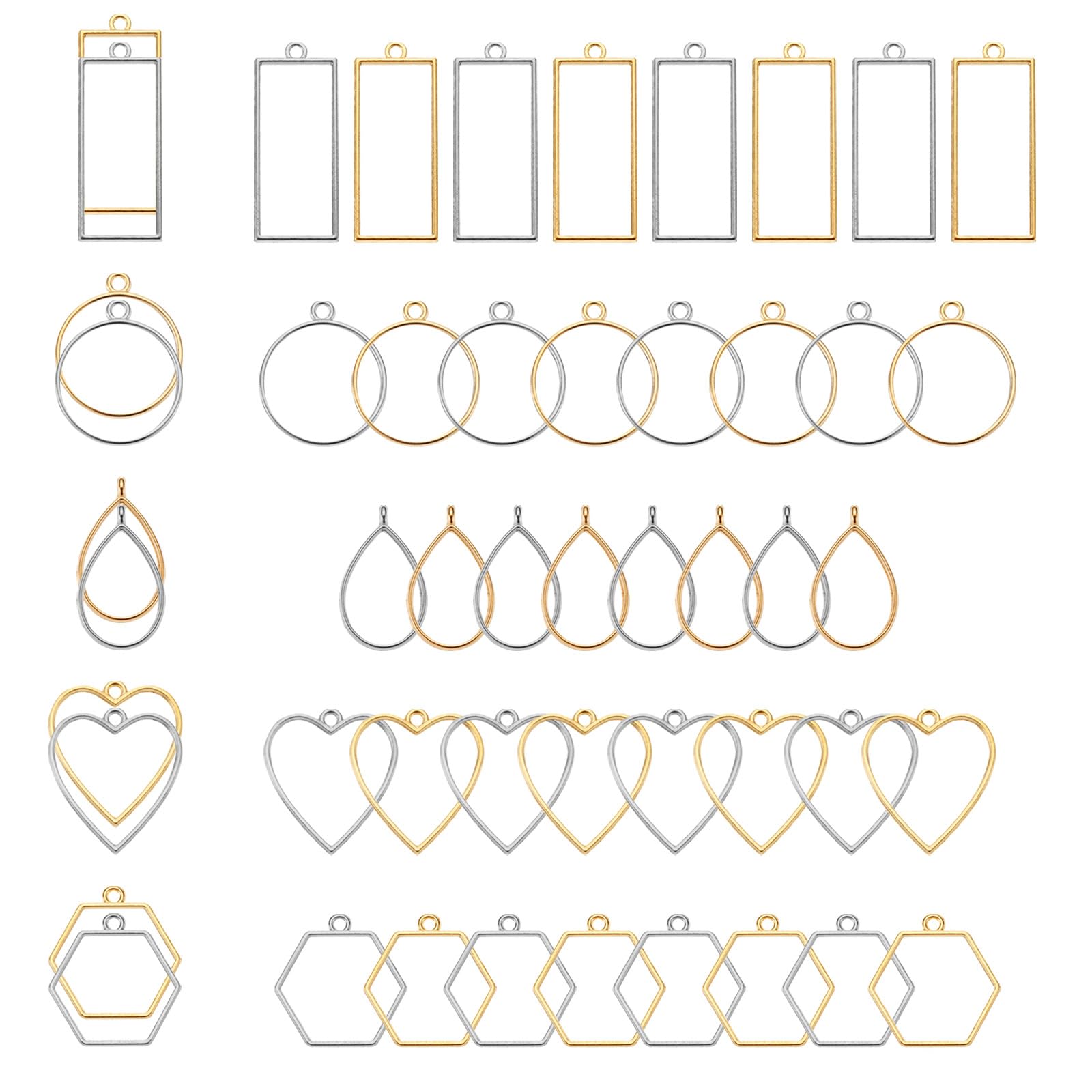 PATIKIL 50Pcs Open Bezels, Resin Bezels Charm Pendants Open Back Bezels Alloy Hollow Frame Bulk for Resin Craft Making, Multicolored(5 Shapes)