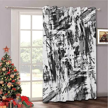 Cortinas térmicas para puerta de patio, color negro y blanco, estilo