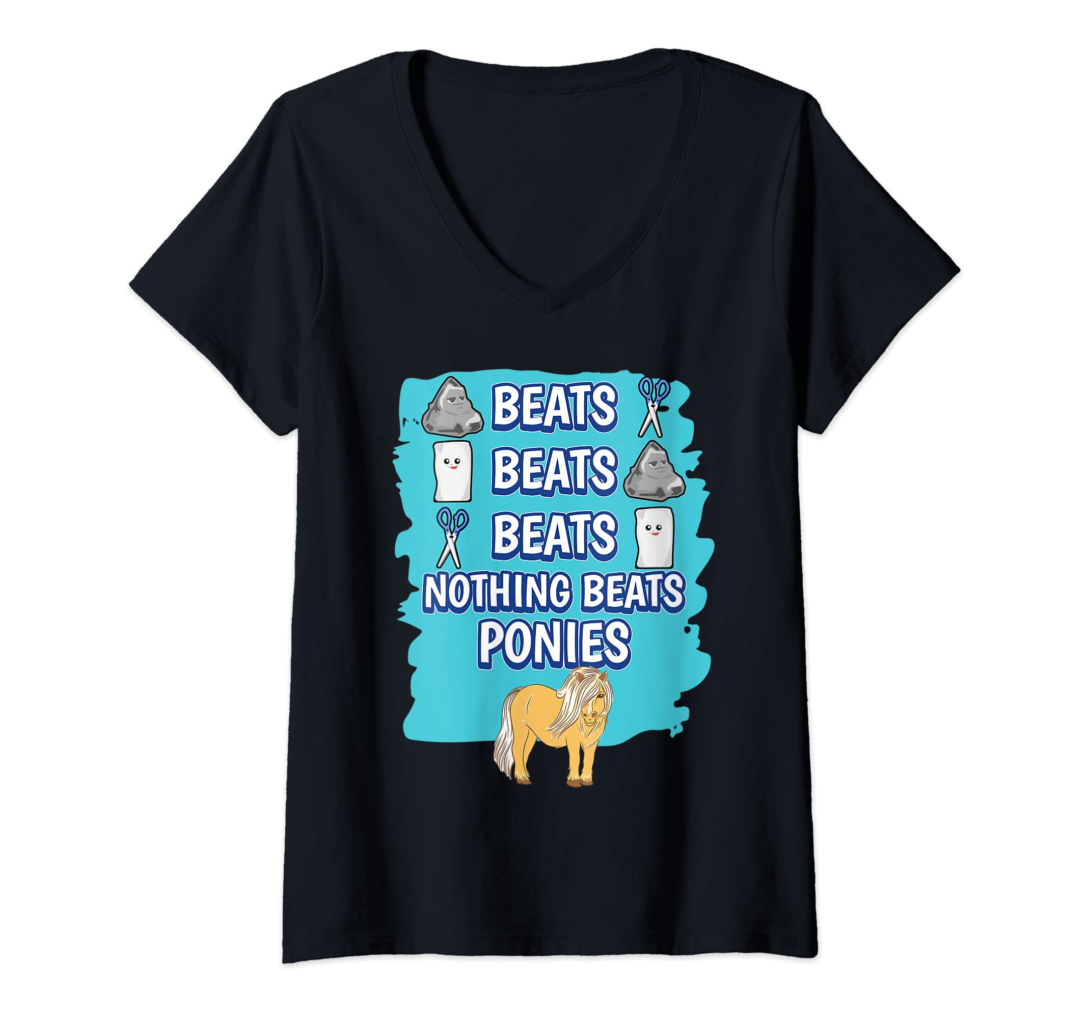 Womens Nothing Beats Ponies Rock Paper Scissors Game Pony V-Neck T-Shirt