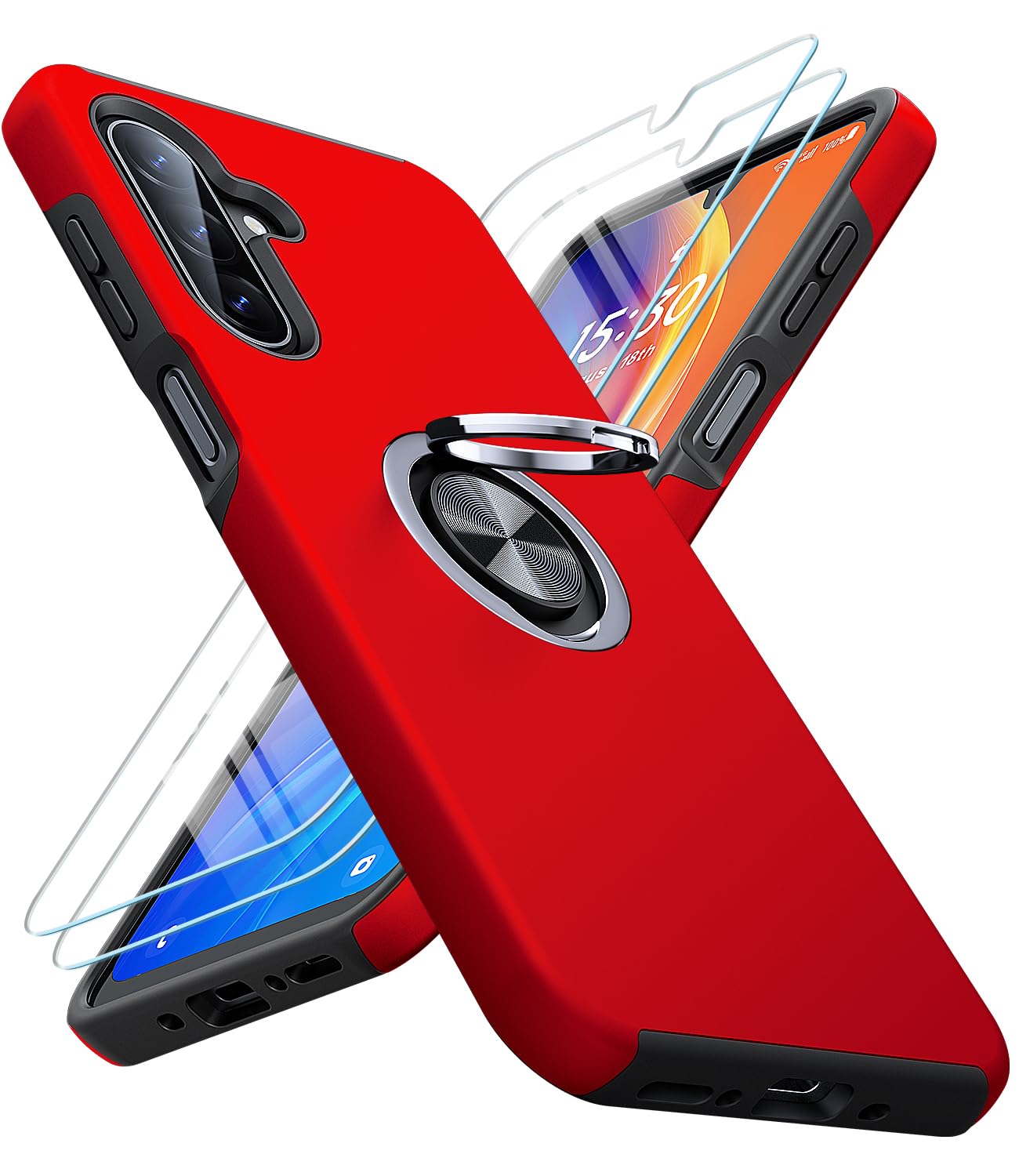 JAME for Samsung Galaxy A17/A26 5G Phone Case with Screen Protector [2 Packs] Ring Holder Stand Kickstand, Dual Layer Military Grade Shockproof Slim Protective Cover Samsung Galaxy A17/A26 Case, Red