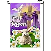 Easter He Is Risen Garden Flag 12x18 Inch Vertical Double Sided Cross Lamb Lily Purple Small Flags Farmhouse Outside Decoration For Yard (ONLY FLAG) FH27