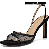 TEAIEUI High Heels for Women with Rhinestone 3-Inch Sexy Stiletto Sandals | Square Open Toe, Comfort, Ankle Strap, for Prom, Dress Shoes, Party, Wedding, Daily