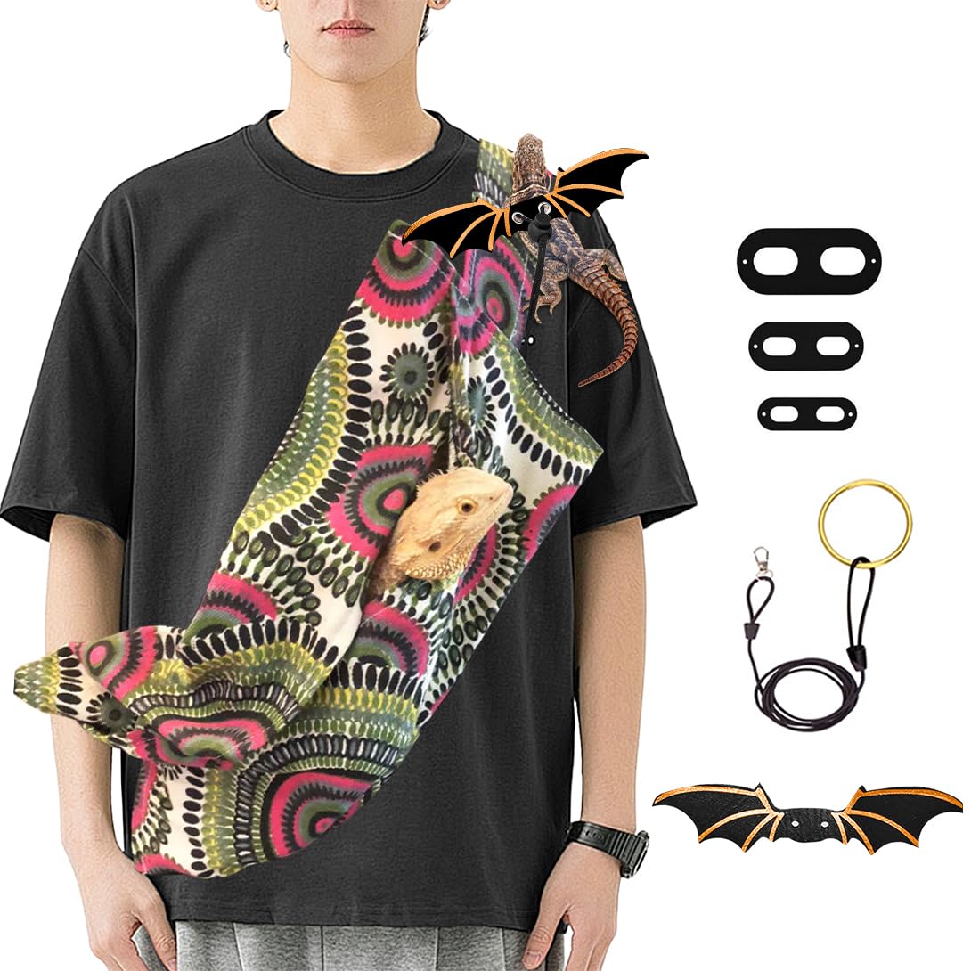 Koonafy Bearded Dragon Sling Carrier Bag, Adjustable Lizard Backpack Carrier Portable Travel Pet Reptile Small Animal Training Leashes for Kitty, Ferrets, Squirrel, Hamsters,Gecko