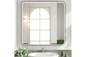Twalsu 36x36 Inch LED Bathroom Mirror with Lights, Black Metal Framed LED Mirror for Bathroom, 3 Colors and Stepless Dimmable Wall Mounted Lighted Bathroom Vanity Mirror, Anti-Fog, Memory