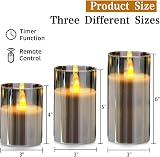 Yinuo Mirror Led Flameless Candles 3 Pack Grey Glass 4 5 6 inch with Remote view 4