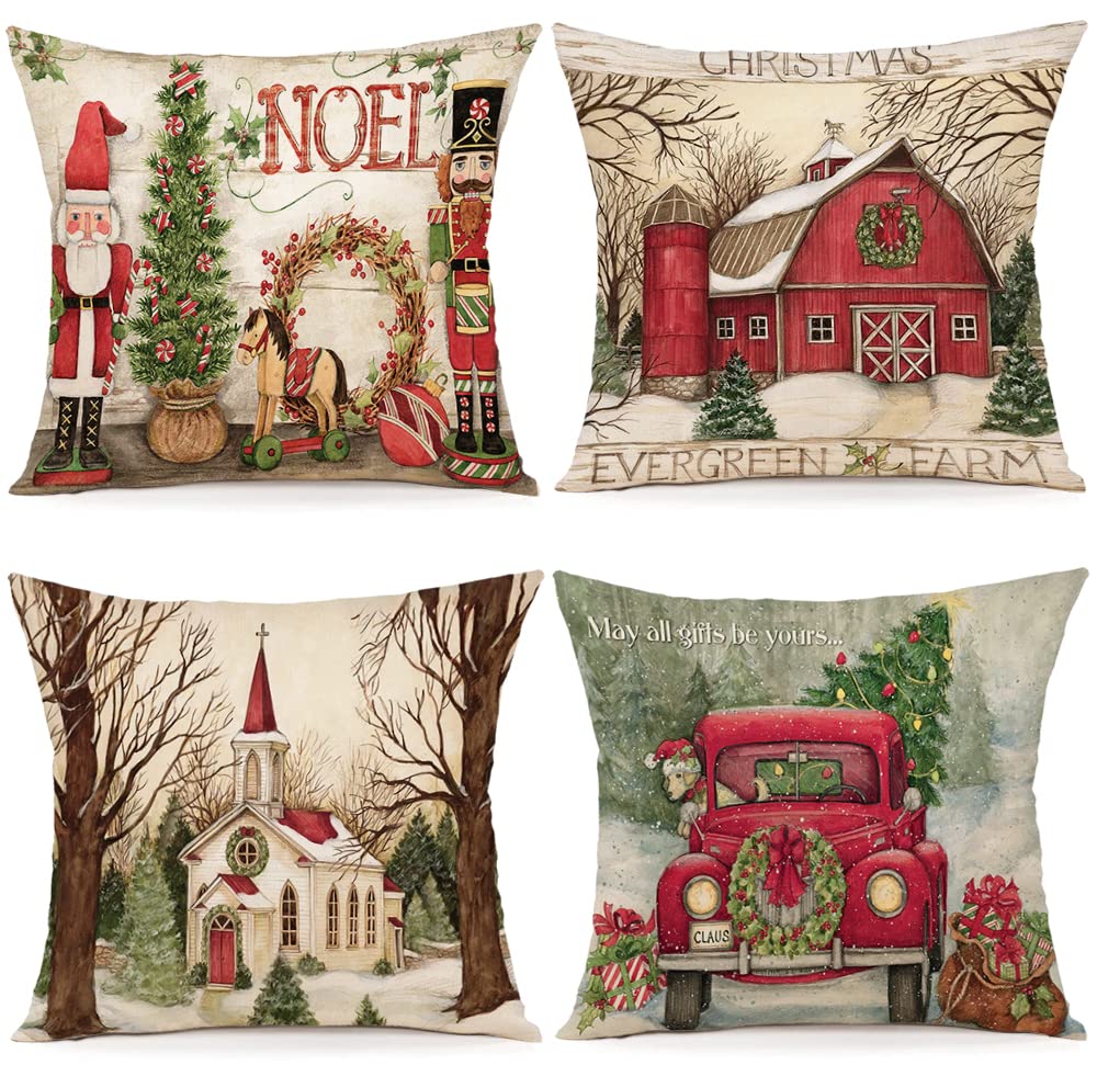 ZWJD Cushion Cover Christmas 50 x 50 cm, Set of 4 Cushion Covers, Decorative Cushion Linen Cushion Covers for Decoration, Christmas, Sofa, Bedroom, Couch, 50 x 50 cm — image 1