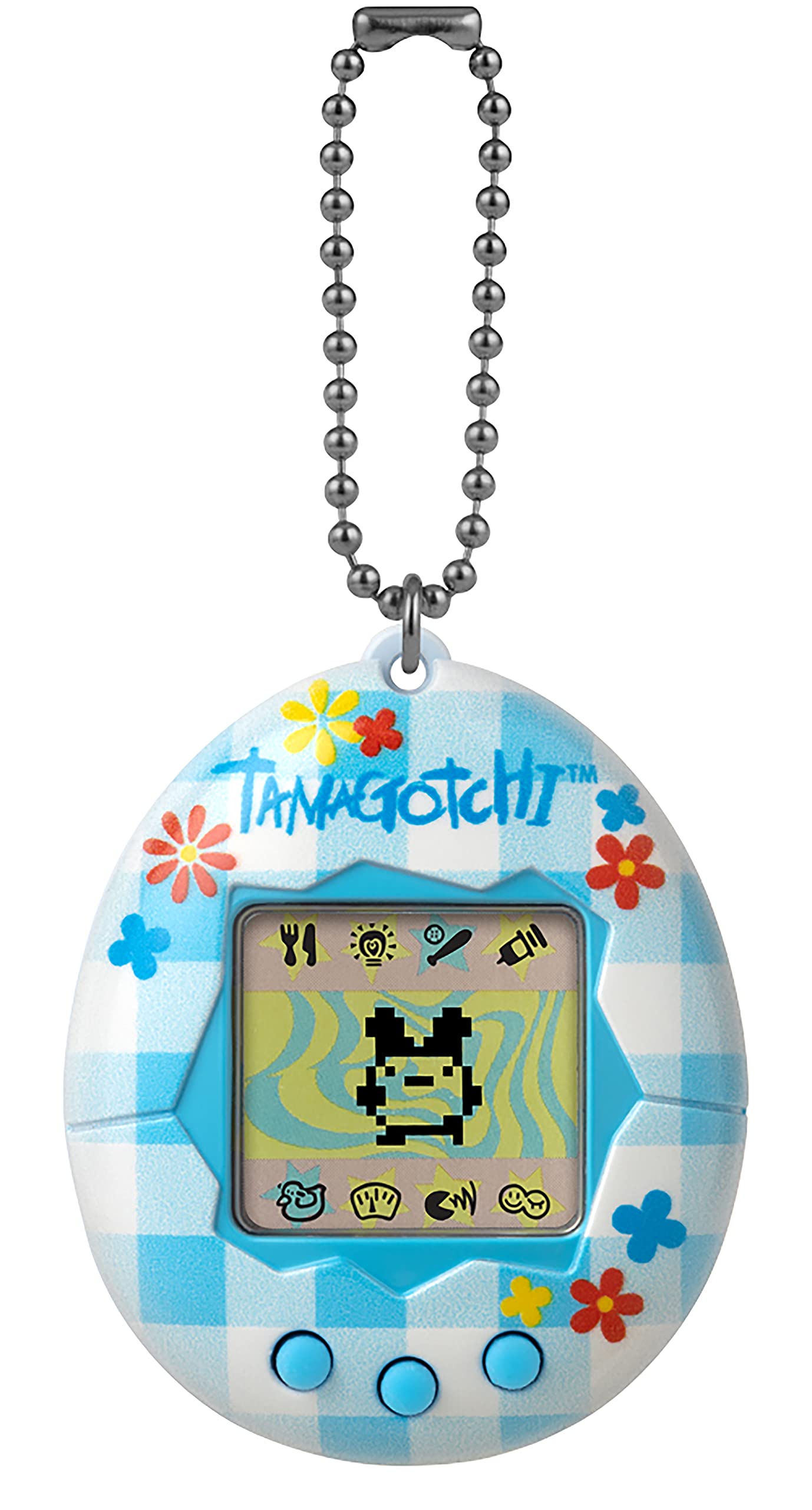 TAMAGOTCHI 42880 Bandai, Gen 2, Flower Gingham Shell with Chain-The Original Virtual Reality Pet, Multicolor