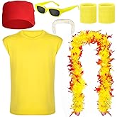 Cotwinter 6 Pcs Halloween Wrestler Costume Set Include Yellow Sleeveless T-shirt 6ft Feather Boa Mustache