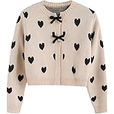 SHENHE Girl's Cardigan Sweater Bow Heart Print Graphic Button Down Preppy Cute Sweaters