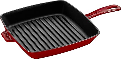Staub 40501-110-0 Amerikanische Grillpfanne, Gusseisen, induktionsgeeignet, 26 cm, Kirschrot