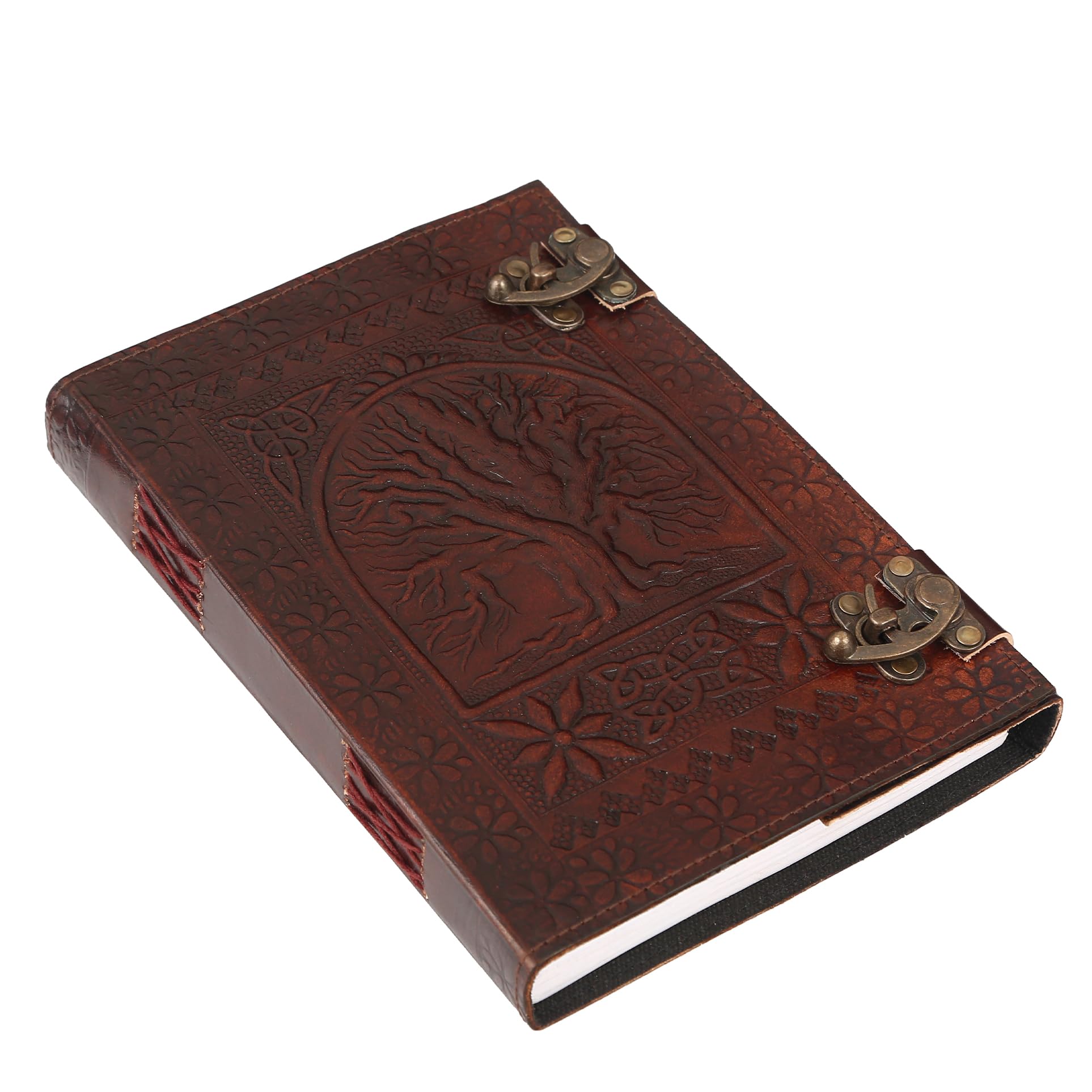 ANANYOM Handmade Leather Journal, Brown, Tree of Life Hand Embossed Design, Genuine Leather Notebook Diary, Sketchbook with Two Brass Clasp Lock, Embossed Journal for Men & Women, Office Journal