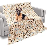 Rezutan Dog Blankets for Large Dogs, Dog Cat Flannel Blankets Washable, Soft Pet Mat Throw Cover for Kennel Crate Bed, Cute Paw Pattern,Pet Blanket (Beige 60" x 80")