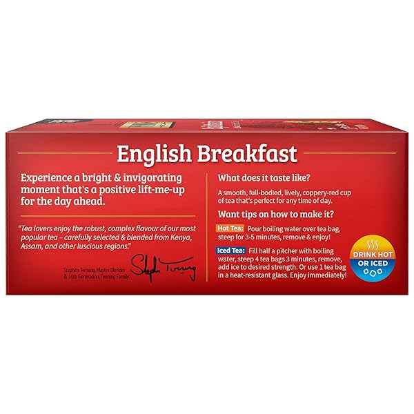 TWININGS ENGLISH BREAKFAST BLACK TEA INDIVIDUALLY WRAPPED BAGS, 100 COUNT (PACK OF 1), SMOOTH, FLAVOURFUL, AND ROBUST, CAFFEINATED, ENJOY HOT OR ICED | PACKAGING MAY VARY