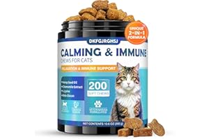DKFGJRGHSJ Cat Calming Treats, 200 Hemp Calm Soft Chews to Soothe Stressed Cats Anxiety Relief Reduce Stress & Promote Relaxation Immune Support Chicken Flavored