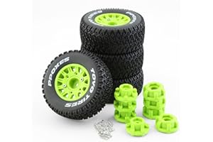 Dantenron 1/10 1/8 Truck Wheels and Tires 12mm 14mm 17mm Hex OD 4.41" RC Short Course Tires for 1:8 1:10 Off Road Truck Car Traxxas Slash 2WD 4×4 Rc4wd Arrma Senton Axial Losi Redcat 4PCS (Green)
