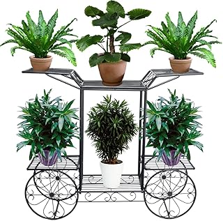 Blumentreppe 2 Ebenen, Aus Metall, Blumenständer für innen und außen, HBT: ca. 67x 79 x 25 cm (Schwarz)