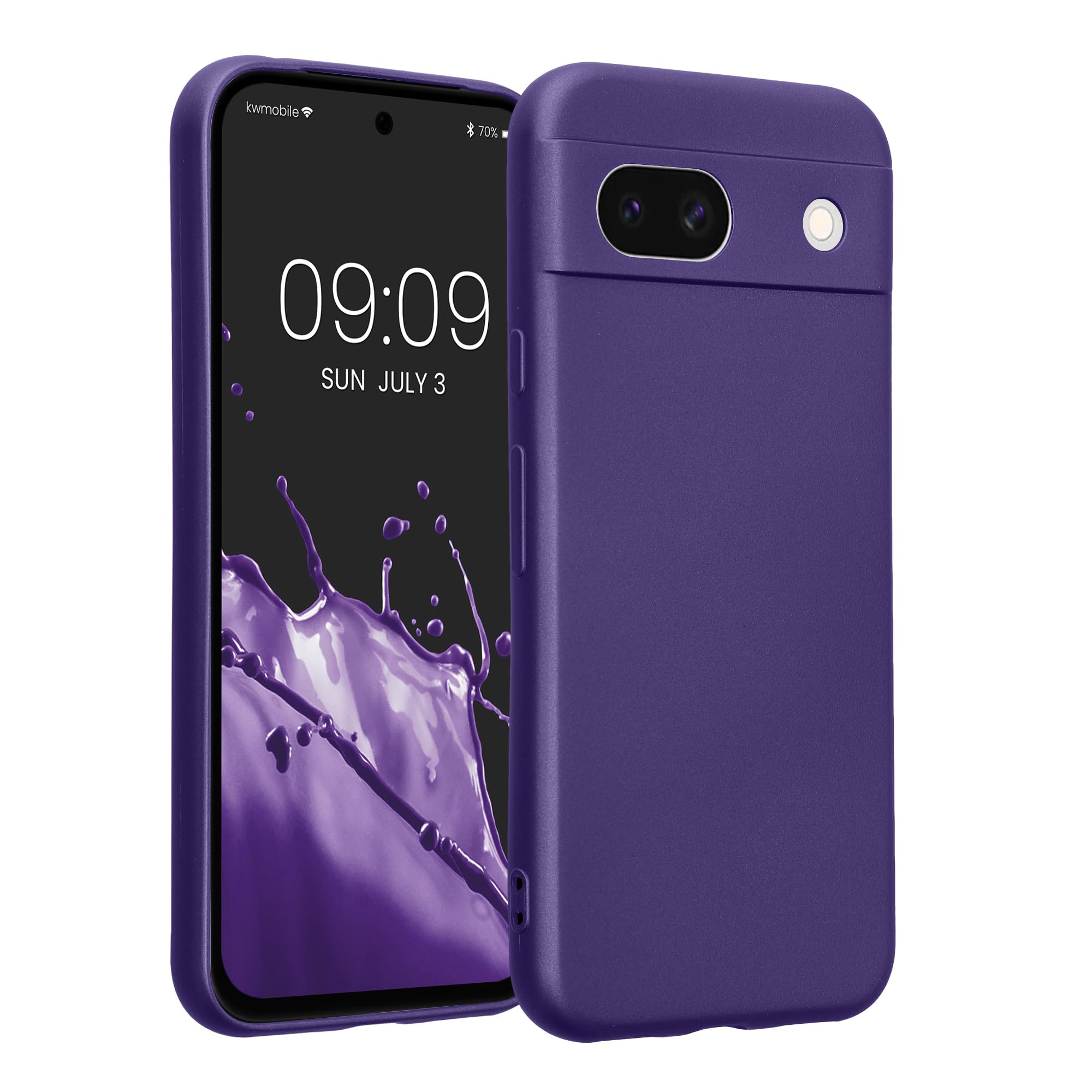 kwmobile Case for Google Pixel 8a Case - Soft TPU Back Phone Cover - with Metallic Look - Metallic Blue Violet