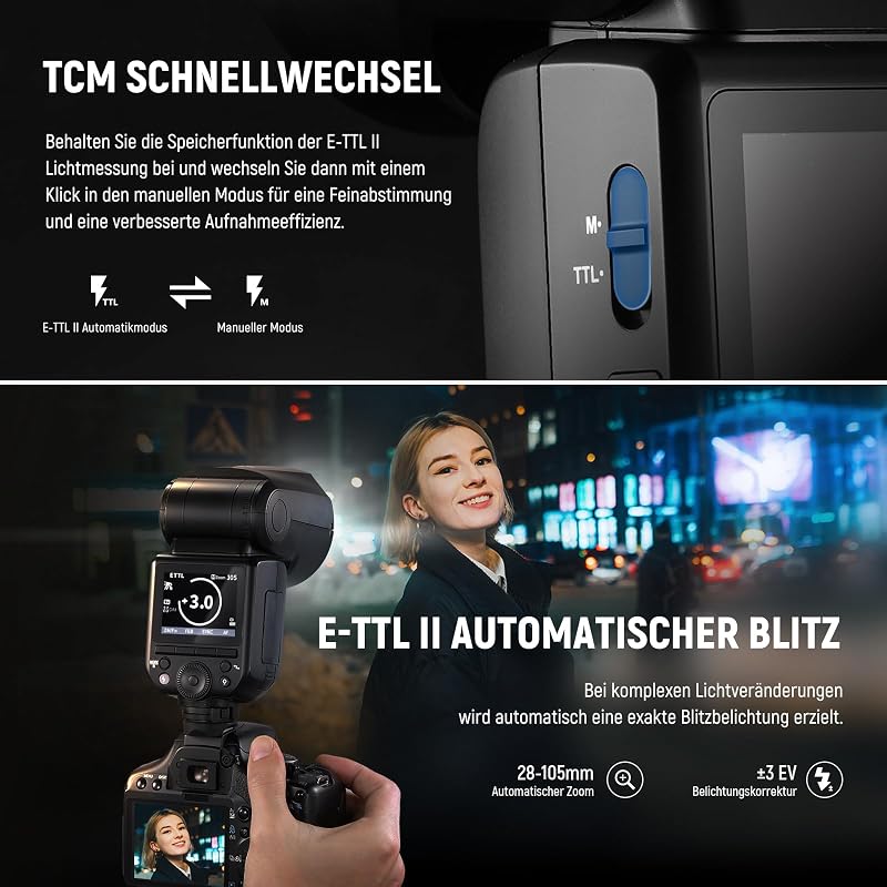 Z2-C 2,4G TTL Flash Rundkopf Blitzlicht Speedlite Kompatibel mit Canon, 76Ws 1/8000s HSS Blitz mit Upgraded UI, 2 Modellierlampen TTL/M Schnell TCM Schalter 7,2V/3000mAh Akku 600 Voller Blitz