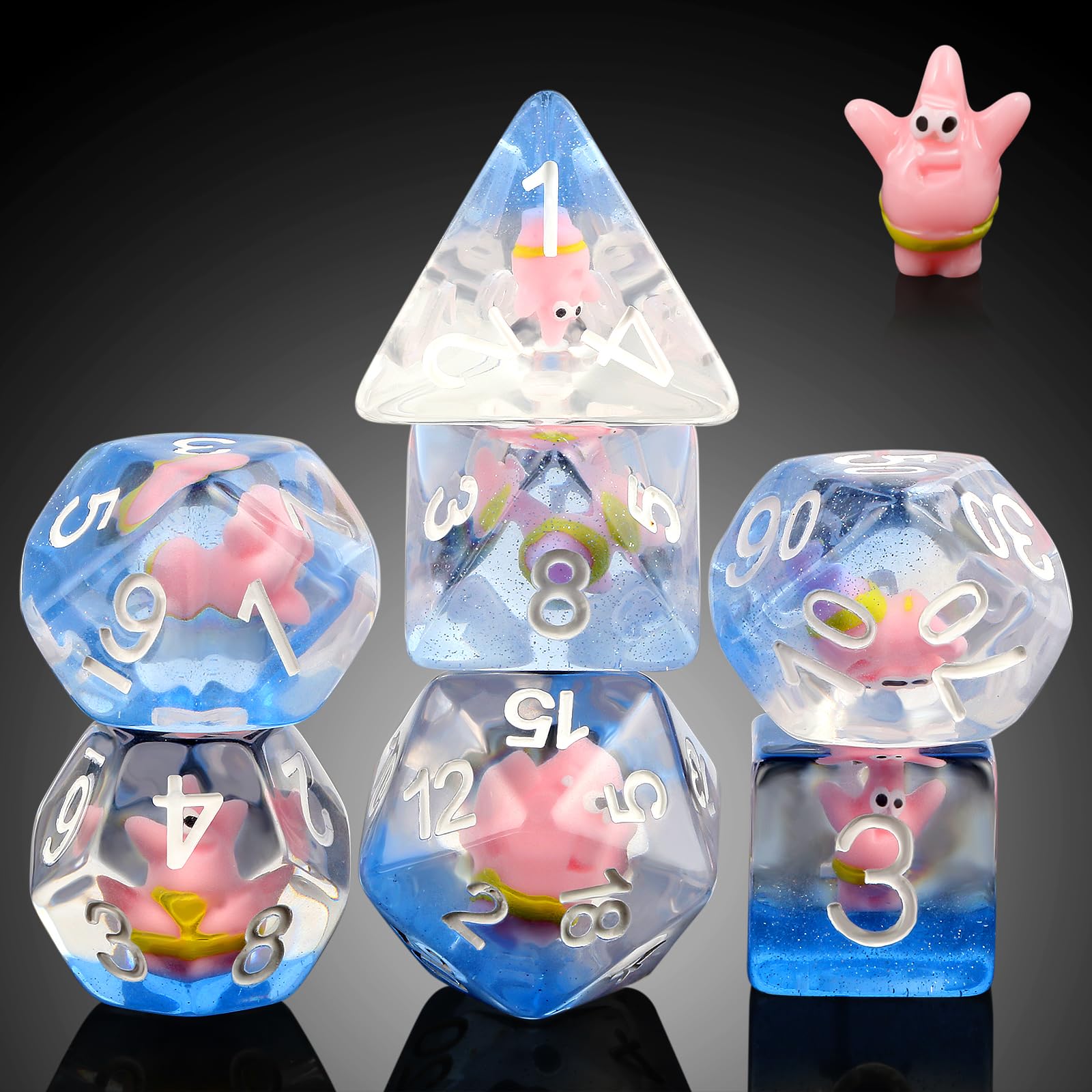 Patrick Star Resin DND Dice Set,DNDND 7PCS Dungeons and Dragons Dice with Velvet Bag for D&D Role Playing Games and Tabletop Games（Patrick Star) — image 1