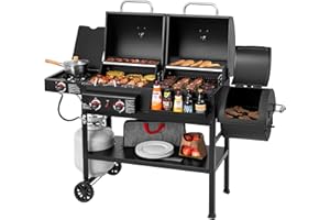 Grills House 2-Burner Gas and Charcoal Combo Grill with Offset Smoker & Side Burner, 34,000 BTU Dual Fuel Grill, 1020 Sq. In. Cooking Area, Ideal for Outdoor Cooking, Black, ZH3005Y-SC