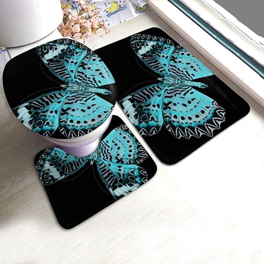 Amazon Com Yunshm Beautiful Light Blue Butterfly Bathroom Rugs Carpet Mats U Shaped Toilet 3 Piece Bath Mat Set Non Slip For Indoor Contour Rug Personalized Home Kitchen