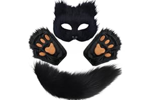 Lupidyyxun Therian Mask and Tail Set for Girl Women Furry Fox Mask and Paws for Costome