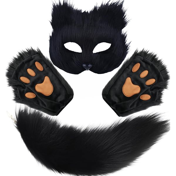 Set De Disfraz De Gato – Máscara De Felpa, Guantes Y Cola Para Mascaradas, Halloween Y Fiestas Temáticas De Animales