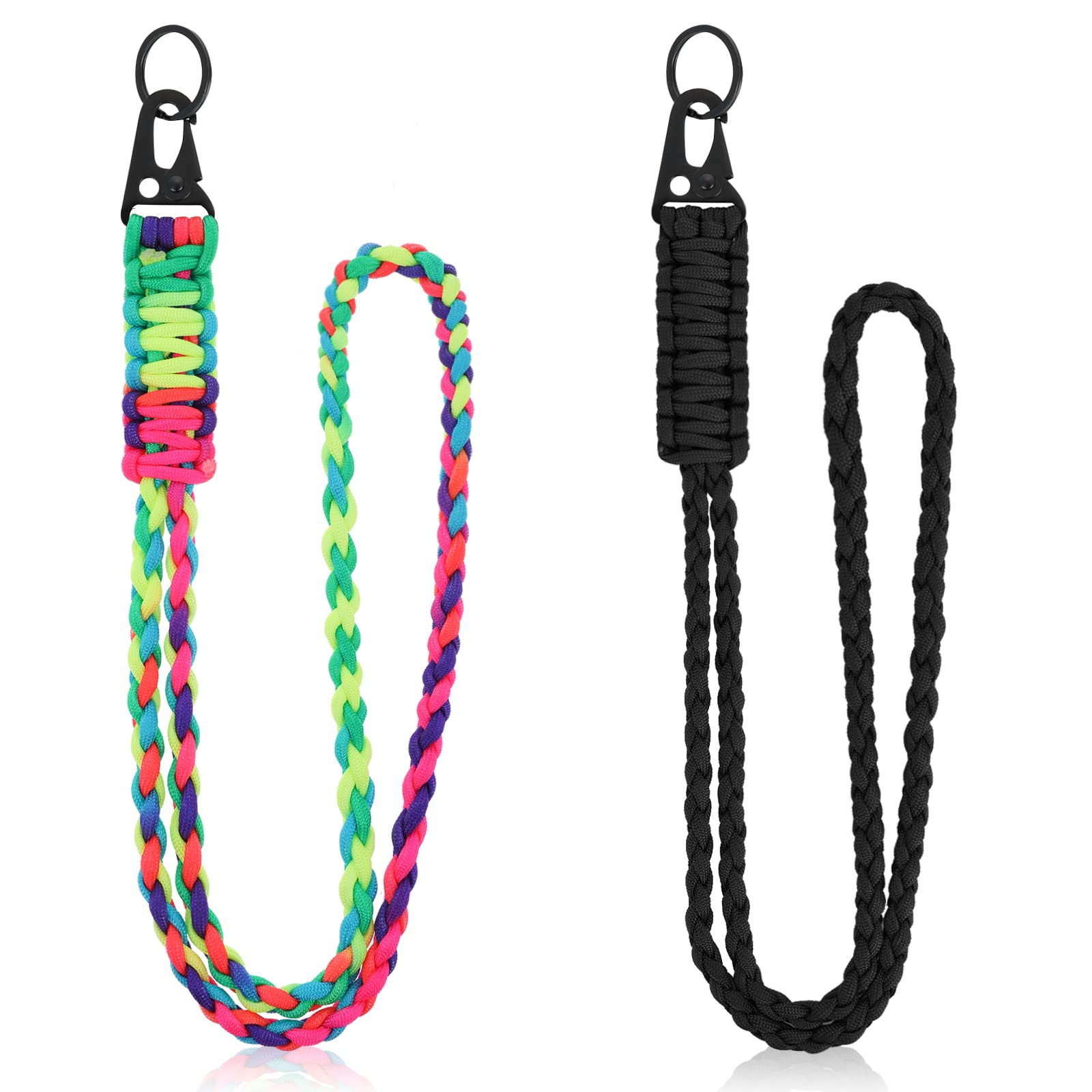 Ouligay 2Pcs Heavy Duty Paracord Lanyard - Braided 550 Keychain Lanyard with Whistle for Keys, ID Card, Badge Holder, Camera, Phone, Outdoor Activities