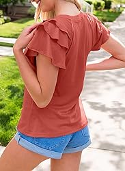 SHEWIN T Shirts for Women Ruffle Short Sleeve Tops