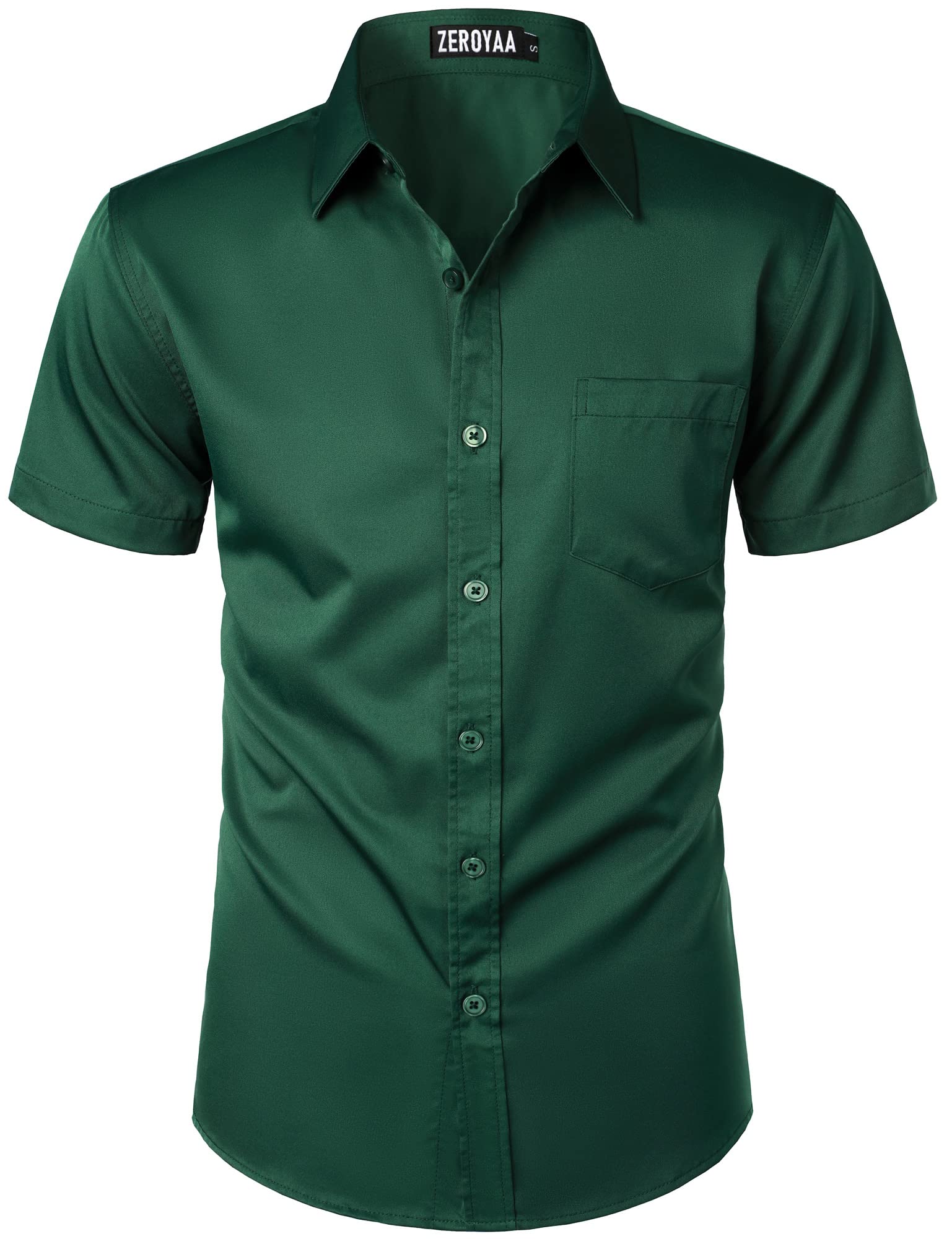Photo 1 of (LARGE) ZEROYAA Men's Casual Urban Stylish Slim Fit Short Sleeve Button Up Dress Shirt with Pocket ZLSC15-Dark Green Large