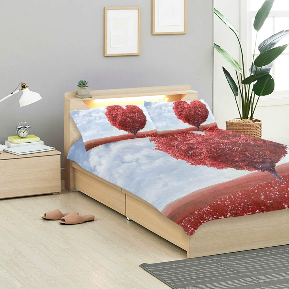 IDO Beautiful Heart Shaped Tree Kids Bedding Comforter Cover Sets Ultra Soft Crystal Velvet Cotton Satin Hotel Collection–Decorative 3 Piece Bedding Set with 2 Pillow Shams, Multicolor