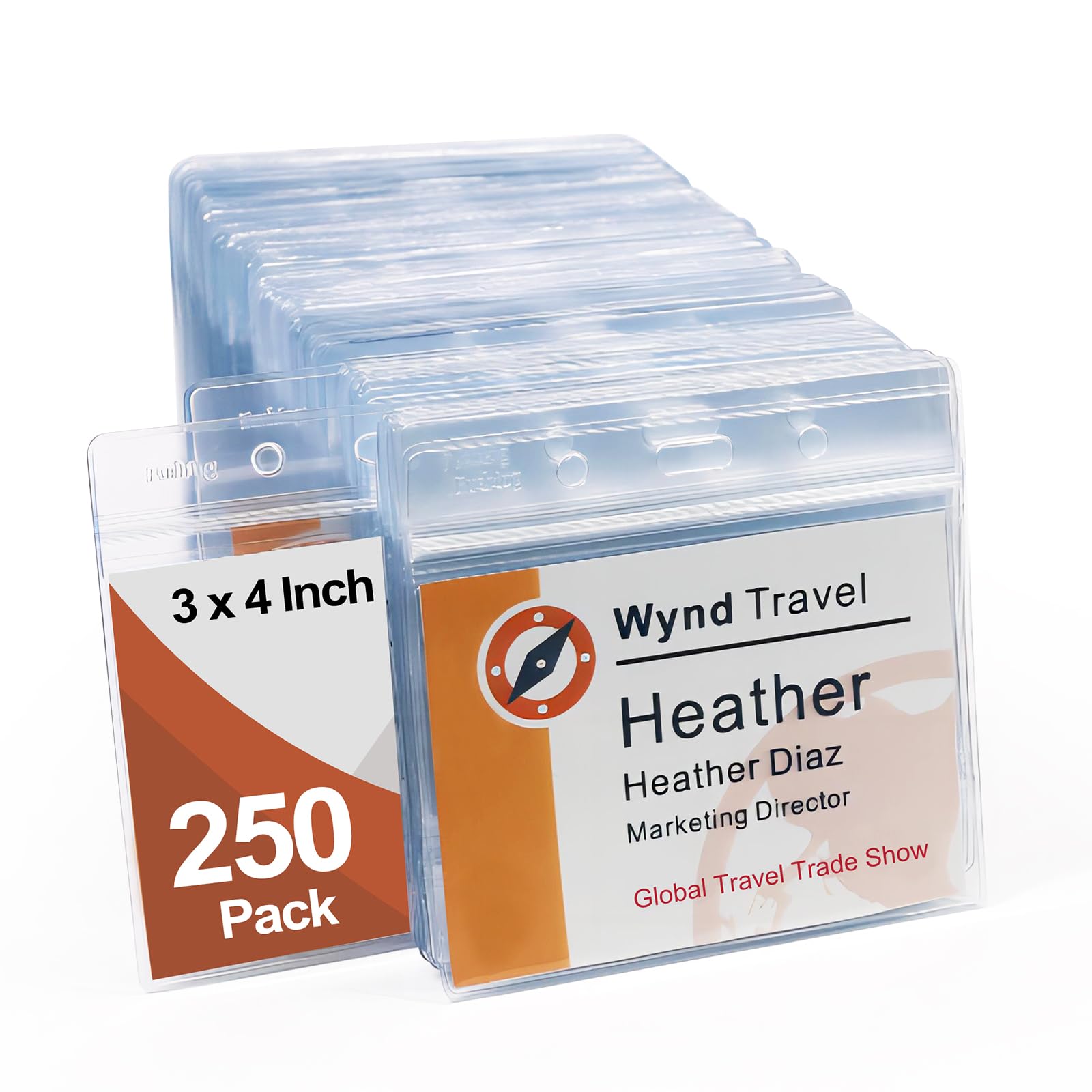 7.6x10.2cm Name Badge Holders - Fushing Clear Plastic Horizontal Name Tag Badge ID Card Holders for 7.6x10.2cm Name Badge Inserts or Name Tag Inserts (250)