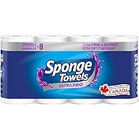 SpongeTowels UltraPRO Paper Towel, Ultra Strong & Absorbent, Choose-A-Size Sheets, 4 Double Rolls = 8 Regular Rolls