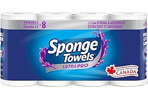 SpongeTowels UltraPRO Paper Towel, Ultra Strong & Absorbent, Choose-A-Size Sheets, 4 Double Rolls = 8 Regular Rolls