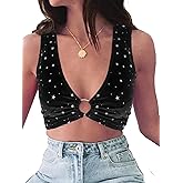 krtwrnt Women‘s Sparkly Festival Rave Outfits Sexy Concert Crop Top