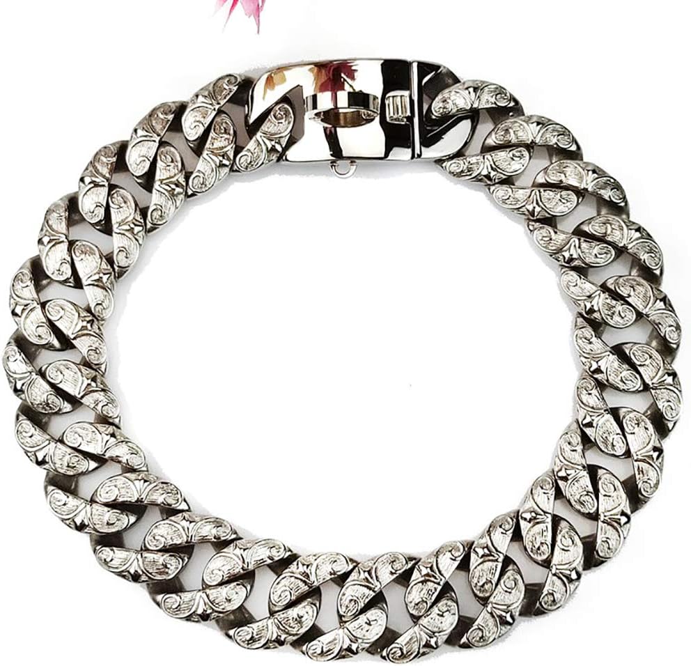 Dog Collars For Large Dogs Cuban Link with Big Dog Collar Bling Gold Large Pet Dogs/Bully Pitbull Silver A75cm