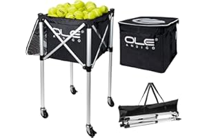 OLE ANDIGO Tennis Balls Hopper Tennis Ball Basket with Side Pockets Lightweight Tennis Ball Cart Holds 160 Balls, Portable Sp