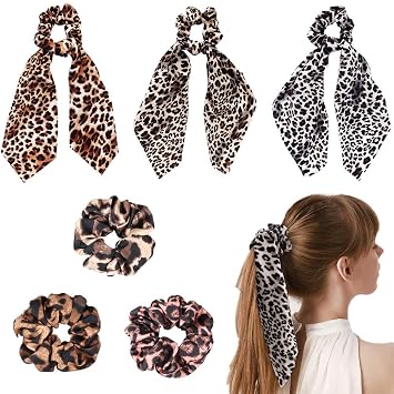 Amazon Com 6 Pcs Leopard Cheetah Print Long Hair Scrunchie Scarf