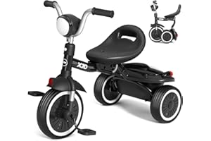 XJD Toddler Tricycle, Foldable Toddler Bike with Pedals, Tricycle for 2-5 Year Olds, Adjustable Comfortable Seat, Christmas Birthday Gifts for 1-5 Years Old Boys and Girls (Black)
