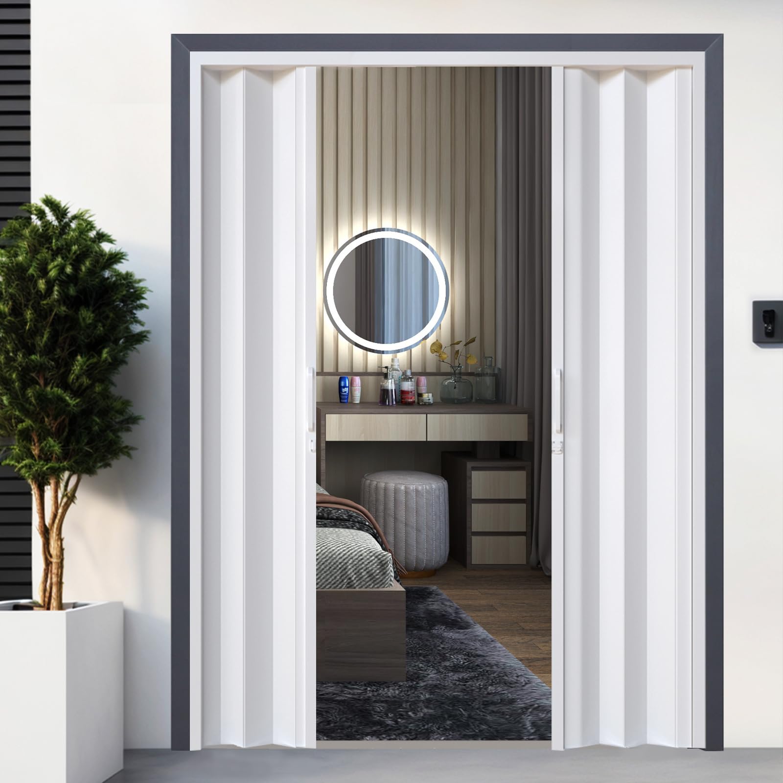 Photo 1 of *MINOR DAMAGE*
NeatiEase Accordion Door 60x80, Portable Interior PVC Folding Door, Bifold Closet Doors with Latch, Handle, Mounting Hardware