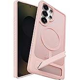 BNAAGO Magnetic for Samsung Galaxy S25 Ultra Case with Kickstand, Compatible with Mag-Safe, Slim Shockproof Grippy Translucent Matte Phone Cover, Built in Invisible Stand, Chalk Pink