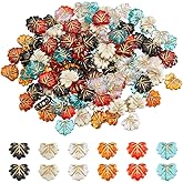 Hobbspring 120Pcs Acrylic Leaf Charms 6 Colors Frosted Maple Leaves Beads Golden Metal Enlaced Leaves Beads for Jewelry Necklace Bracelets Earrings Making DIY Crafts
