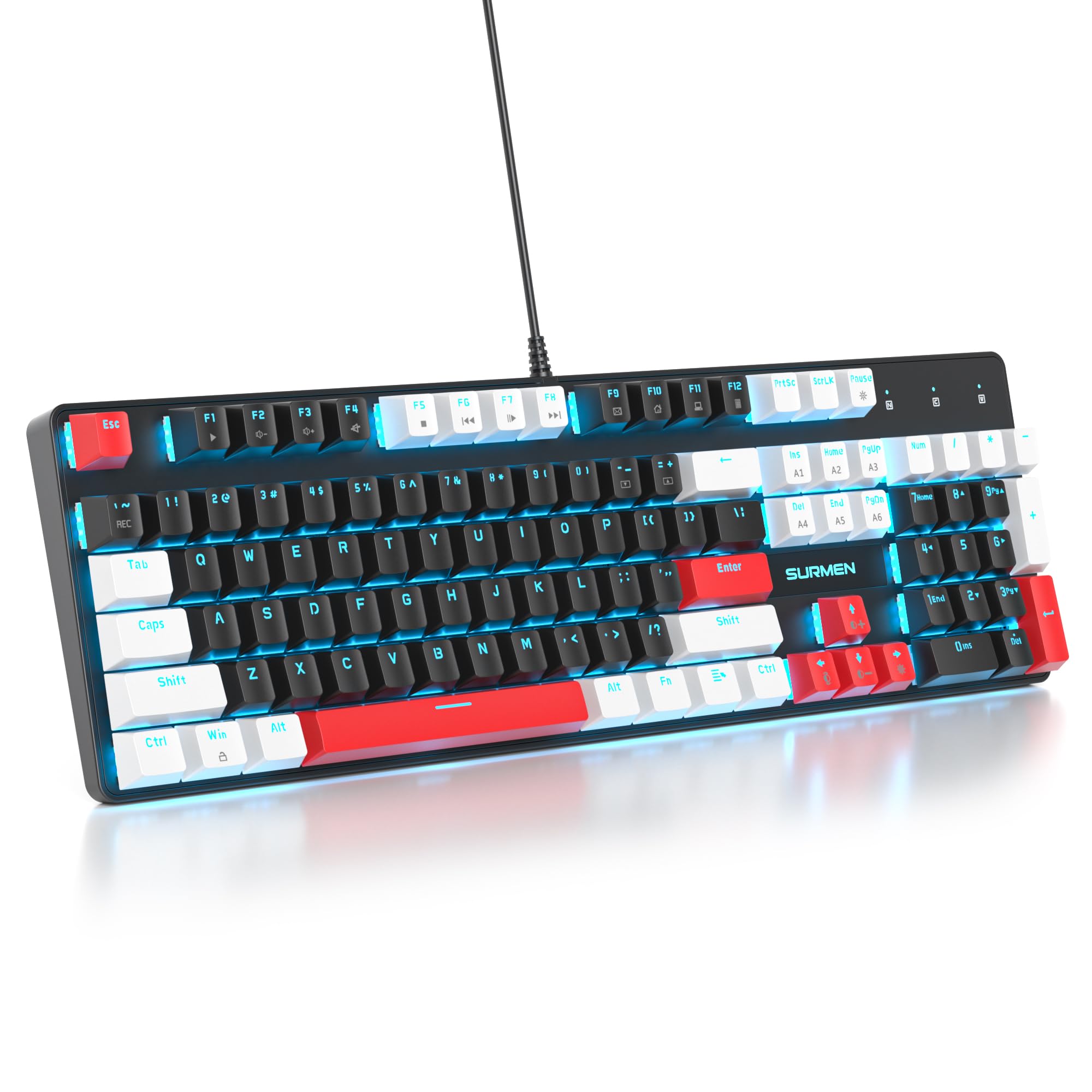 Owpkeenthy 104 Keys Full Size Mechanical Gaming Keyboard with Number Pad, Wired 100% Light UP Office Keyboard NKRO RGB Backlit Red Switch for PC Gamer(104 Black)