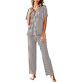 Avidlove Women Pajamas Set Notch Collar Soft Sleepwear Pjs Short Sleeve Button Down Nightwear with Long Pants
