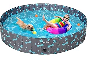 PAWCHIE Foldable Dog Swimming Pool - Portable Collapsible PVC Pet Bathing Tub for Large Dogs Cats Kids 63" x 12"