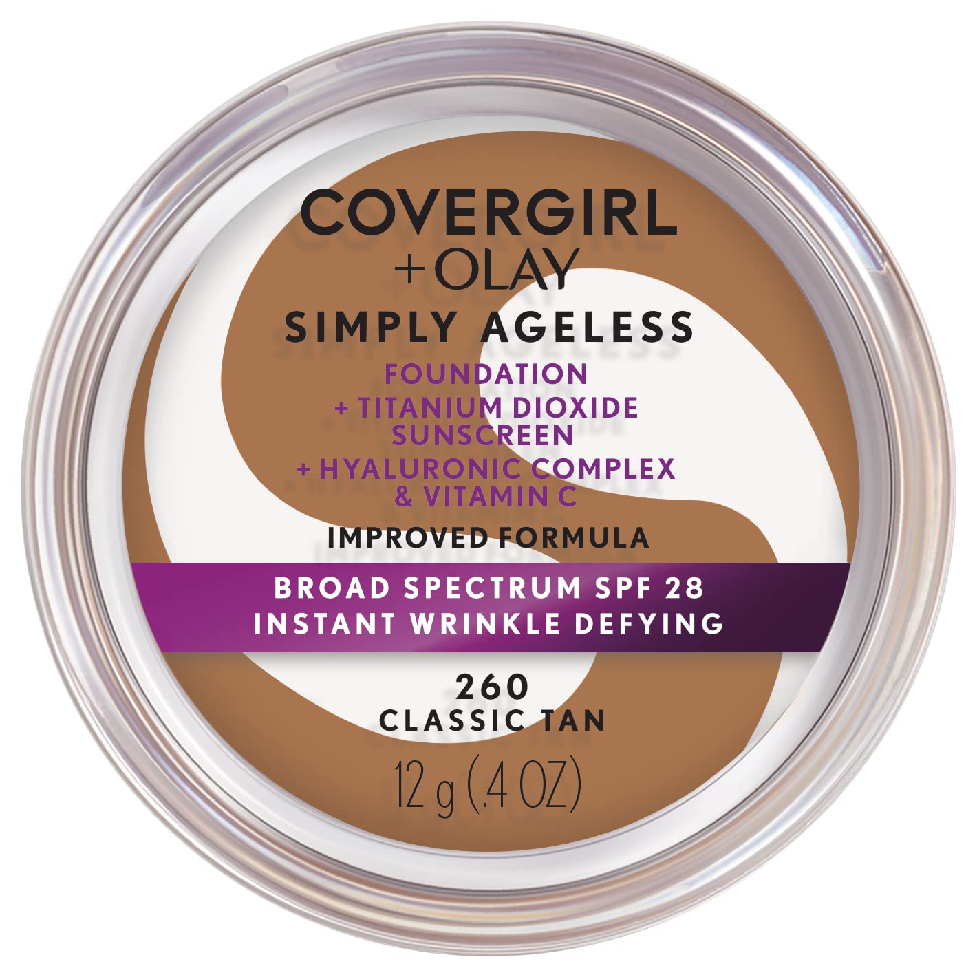 Photo 1 of COVERGIRL Simply Ageless Instant Wrinkle Defying Foundation, SPF 28, Hyaluronic Complex & Vitamin C - 260 Classic Tan, Pack of 1