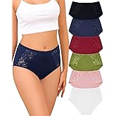 LEVAO Cotton Underwear for Women, Lace High Waisted Lace Hipster, Stretch Bikini Briefs for Ladies, Breathable & Soft, 6 Pack